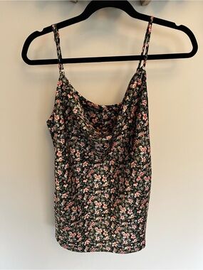 Papermoon Black Floral Cowl Neck Camisole with Pink Blooms